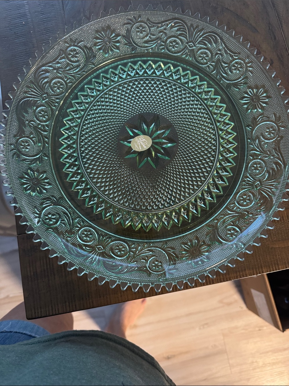 Green Decorative Pressed Glass Serving Plate - Home Art